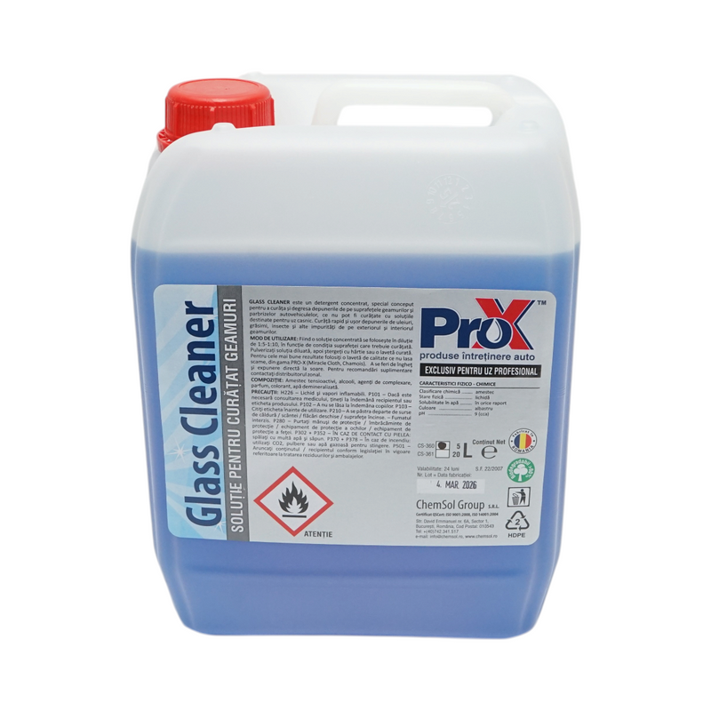 Glass Cleaner Pro-X – Detergente professionale concentrato per vetri auto, 5 L