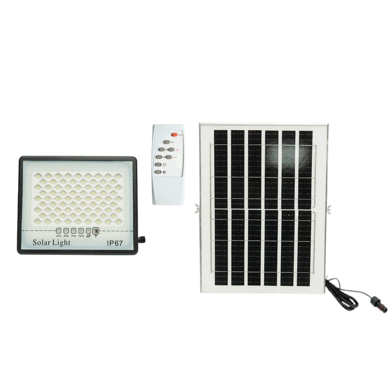 Faro LED da 100 W, 6500 K, con pannello solare da 12 W, batteria LiFePO4 da 8000 mAh e telecomando (IP67) Breckner Germany