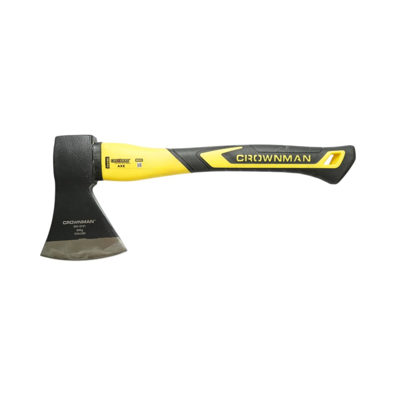 Accetta professionale Crownman da 800 g con lama in acciaio forgiato, manico in fibra di vetro e impugnatura antiscivolo in TPR.
