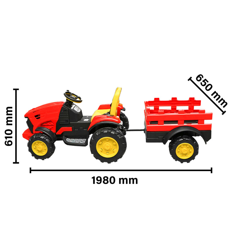 Trattore elettrico con rimorchio, telecomando e batteria – giocattolo per bambini (1980x610x650 mm)