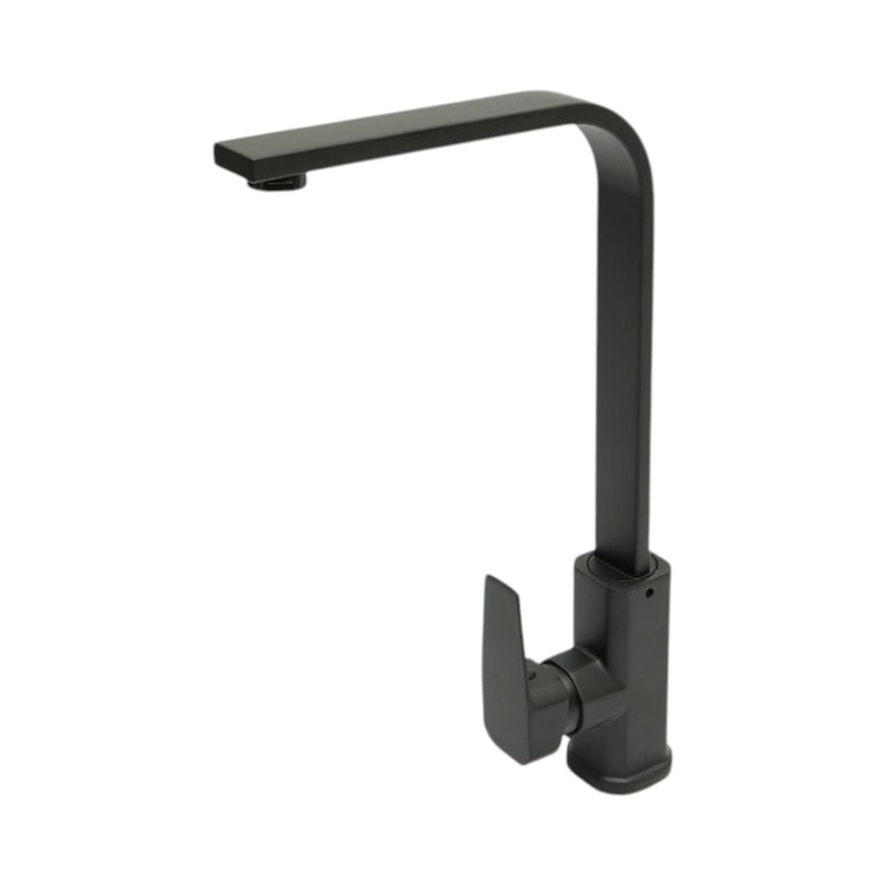 Miscelatore per lavello cucina nero opaco con canna alta quadrata, monocomando, in lega di zinco, flessibili inclusi.