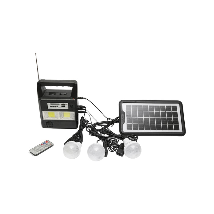 Kit di illuminazione LED portatile con 3 lampadine/proiettore, radio FM, telecomando a pannello solare e batteria da 6 V, 3 Ah per la pesca in campeggio GD-8216