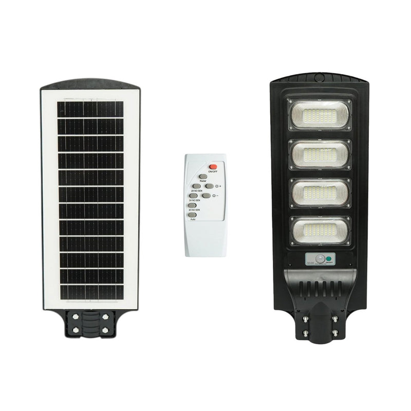 Lampione stradale solare a LED da 300 W con pannello solare da 18 W, batteria LiFePO4 da 16000 mAh, sensore di movimento, telecomando e supporto per palo (IP65) Breckner Germany