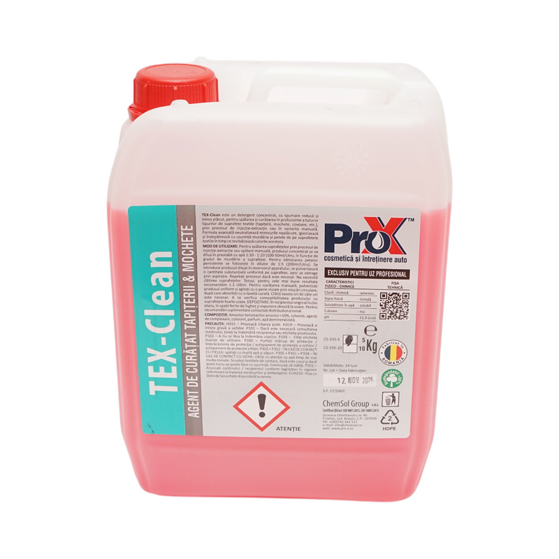 TEX-Clean Pro-X Detergente concentrato per tappezzeria tessile e moquette auto (5 kg)