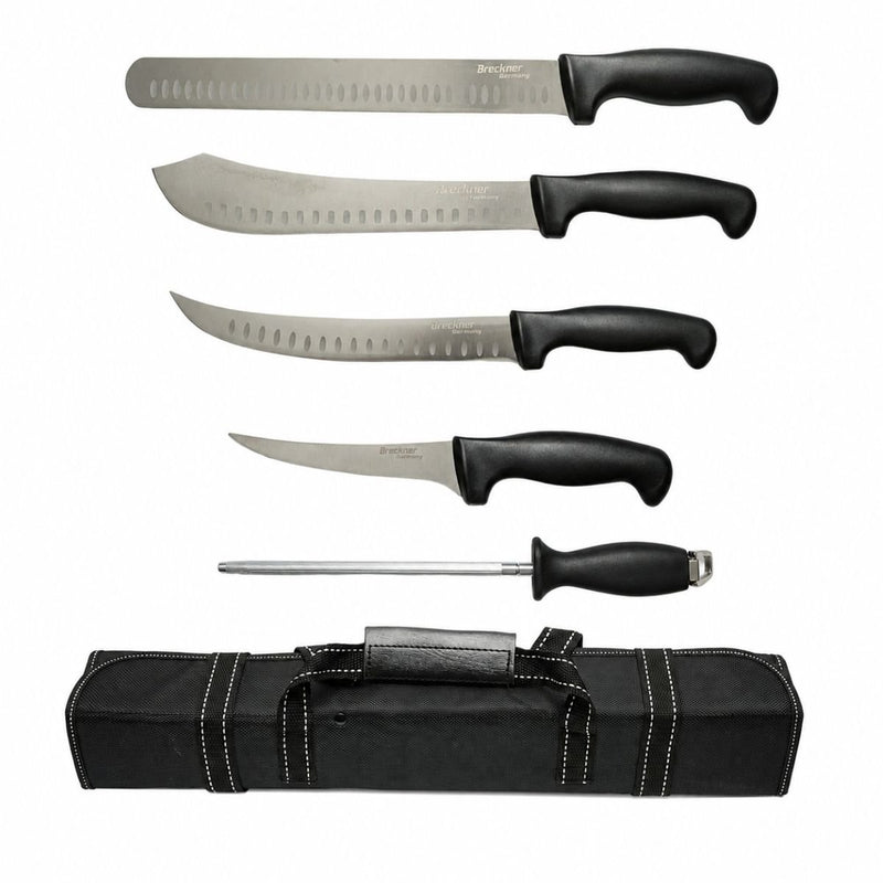 Set professionale di 5 coltelli da macellaio con custodia, lama in acciaio 5Cr15MoV, manico in PP nero Breckner Germany