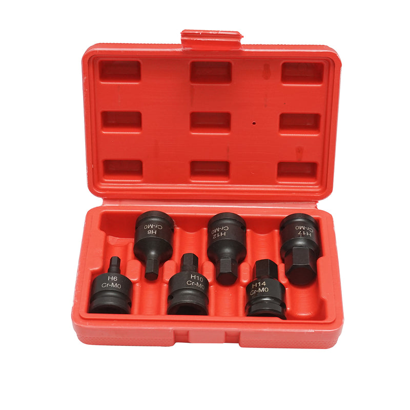 Set di chiavi a bussola esagonali a percussione H6-H17, quadrate da 1/2 pollice Cr-Mo 6 pezzi