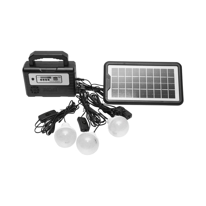 Kit di illuminazione LED portatile con 3 lampadine/proiettore, radio FM, telecomando a pannello solare e batteria da 6 V, 2 Ah per la pesca in campeggio GD-8028