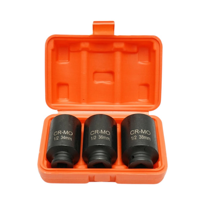 Set di 3 bussole a impatto lunghe con attacco da 1/2" (34 mm, 36 mm, 38 mm) – Cr-Mo Breckner Germany