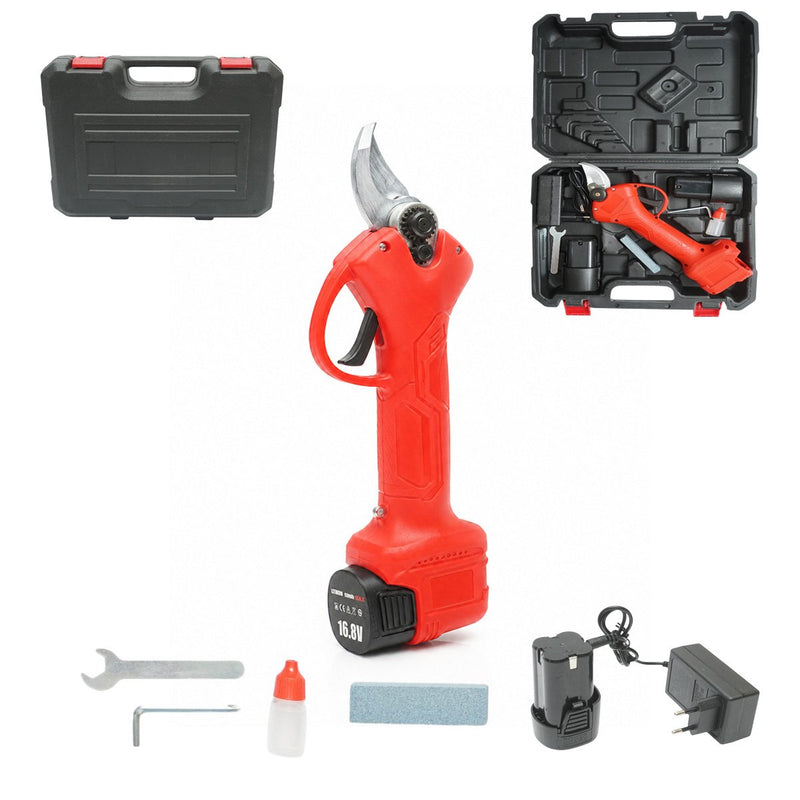 Forbici da potatura elettriche con due batterie agli ioni di litio da 16,8 V e 1,5 Ah, diametro di taglio 0–28 mm