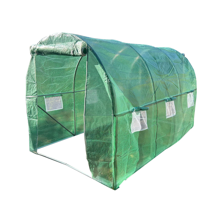 Serra da giardino 300×200×200 cm con sistema di irrigazione, telo verde in PE con rete 140 g/m² anti-UV, 6 finestre, 2 porte, tubo in acciaio zincato 25 mm THOR