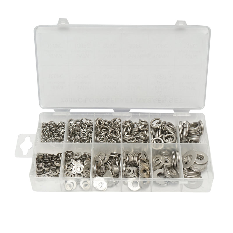 Set di rondelle piane e elastiche, 4–12 mm, 790 pezzi