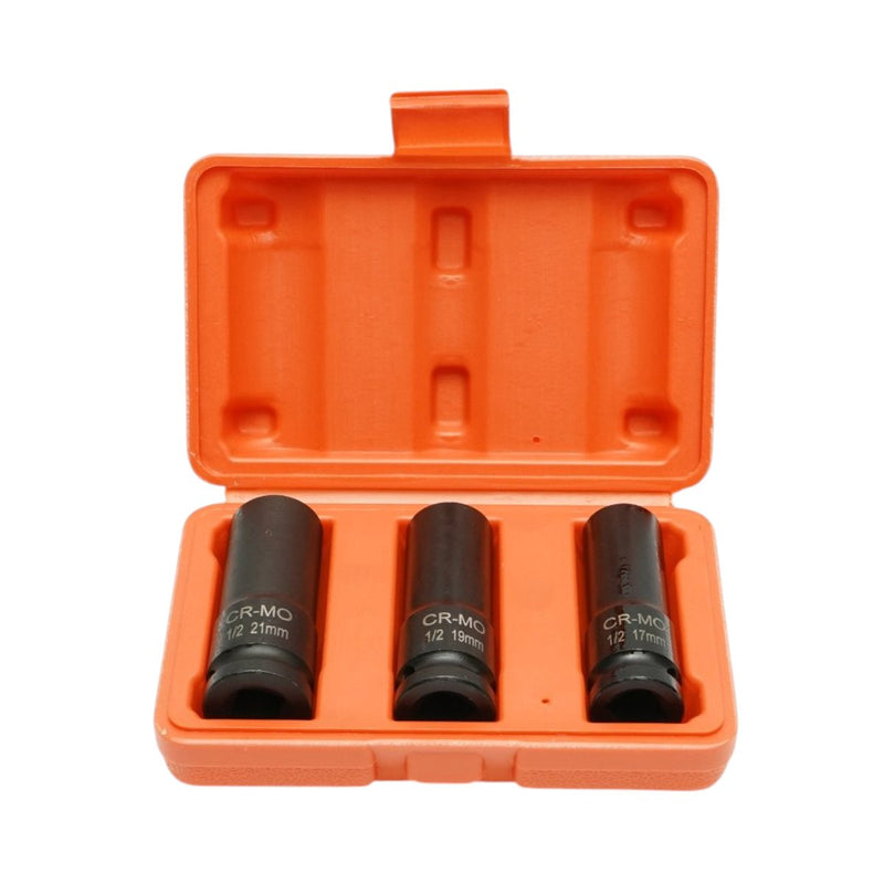 Set di 3 bussole a impatto lunghe (17 mm, 19 mm, 21 mm), attacco da 1/2", Cr-Mo Breckner Germany