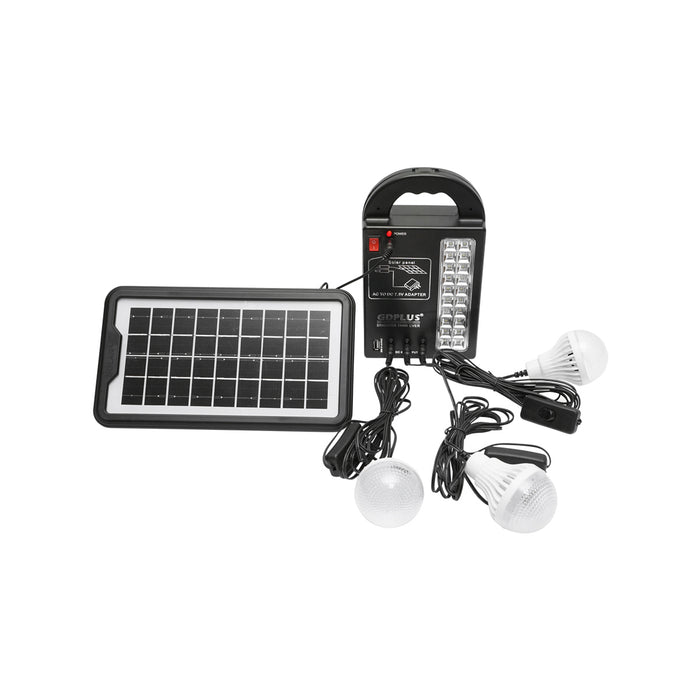 Kit illuminazione LED portatile con 3 lampadine/proiettore, pannello solare e batteria 6V, 3Ah per pesca in campeggio GD-17