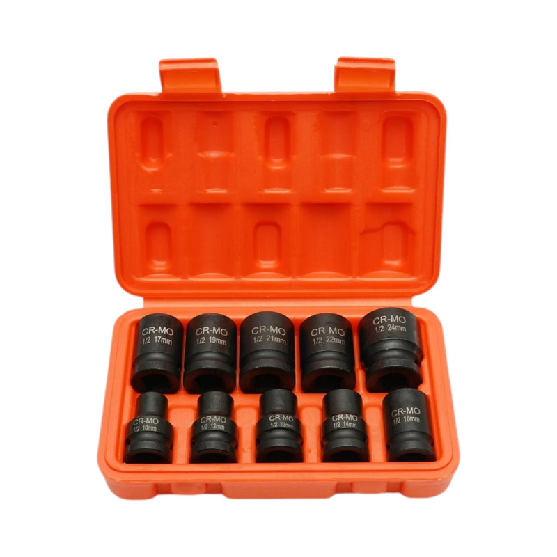 Set di 10 bussole corte a impatto in Cr-Mo con attacco da 1/2" (10–24 mm) Breckner Germany
