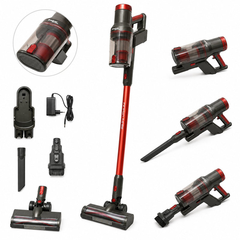 Aspirapolvere verticale 2 in 1 senza fili, 350 W, potenza di aspirazione 27 kPa, batteria Li-ion da 2.200 mAh, contenitore della polvere da 0,8 L, display touch, spazzola con illuminazione LED, tecnologia ciclonica Breckner Germany