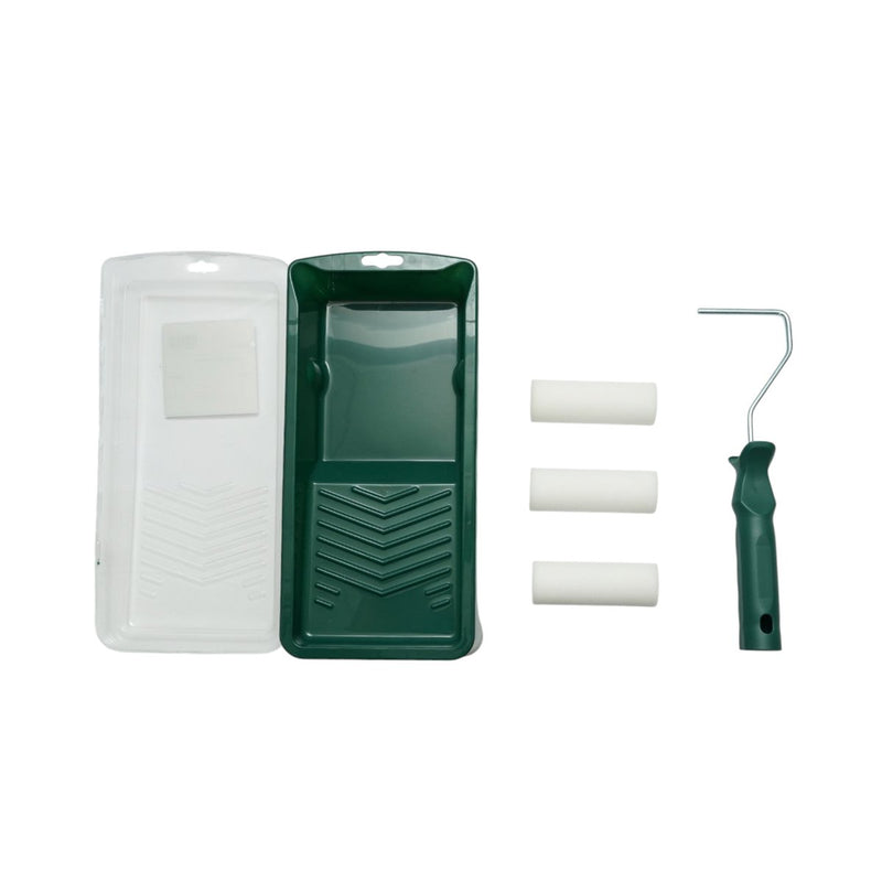 Set di mini rulli per verniciatura: 3 rulli in spugna (10 cm), manico in PP, vaschetta per vernice e rivestimento per vaschetta (set da 6 pezzi) Breckner Germany