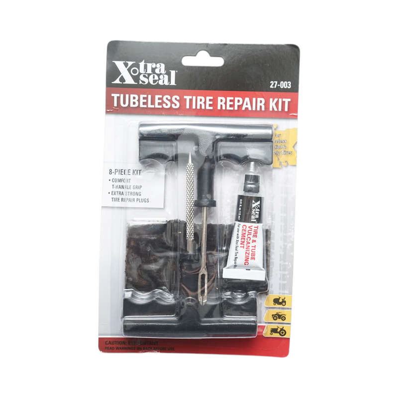 X-TRA SEAL 27-003 Kit di vulcanizzazione a freddo per pneumatici tubeless, comprensivo di stringhe di riparazione, adesivo, utensile di inserimento a punta e alesatore.