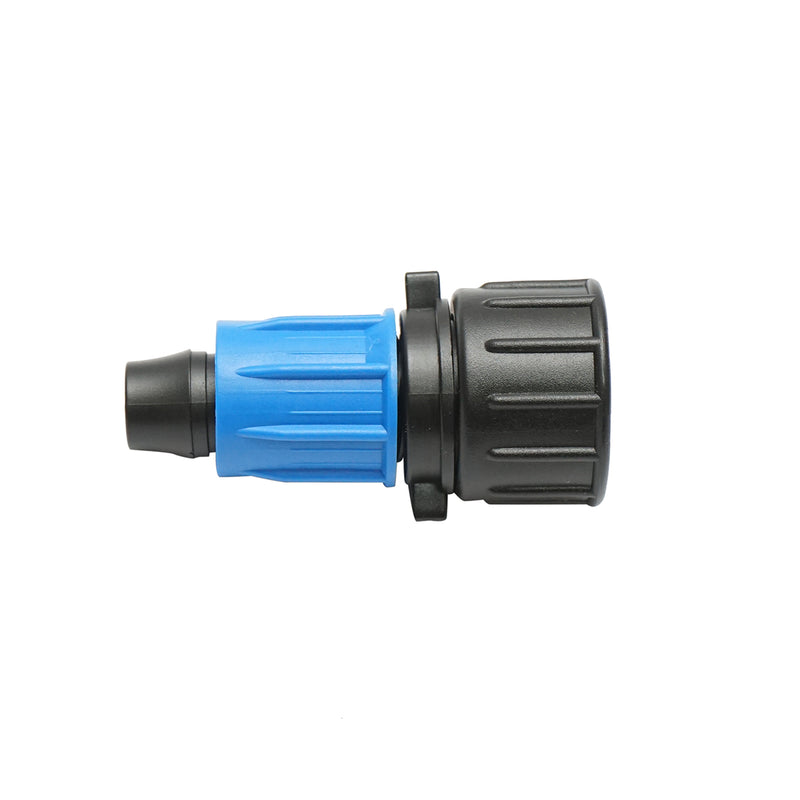Giunto per collegamento di tubo di gocciolamento D16mmx3/4 pollice con filettatura interna per sistemi di irrigazione.