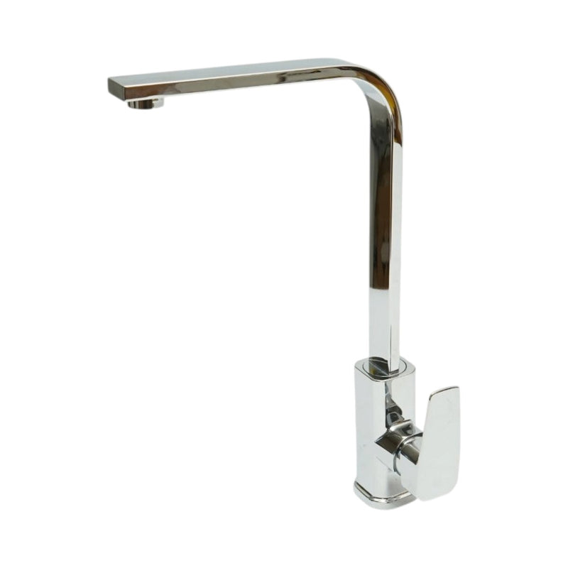 Rubinetto per lavello cucina con canna alta quadrata, monocomando, finitura cromata lucida, in lega di zinco, flessibili inclusi