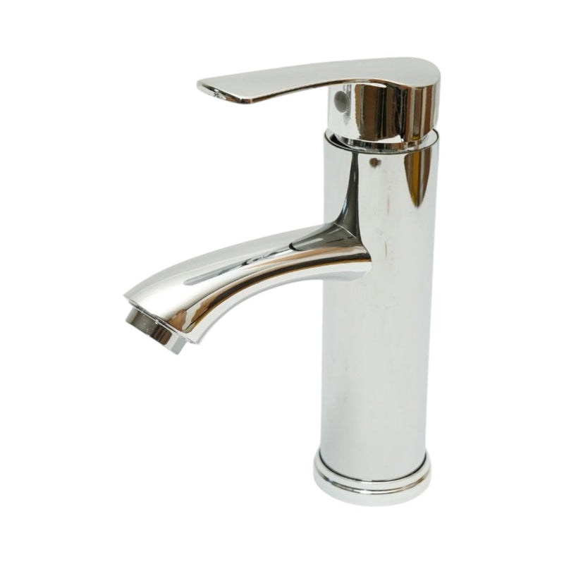 Miscelatore alto e rotondo per lavabo, monocomando, finitura cromata lucida, acciaio inossidabile, flessibili inclusi