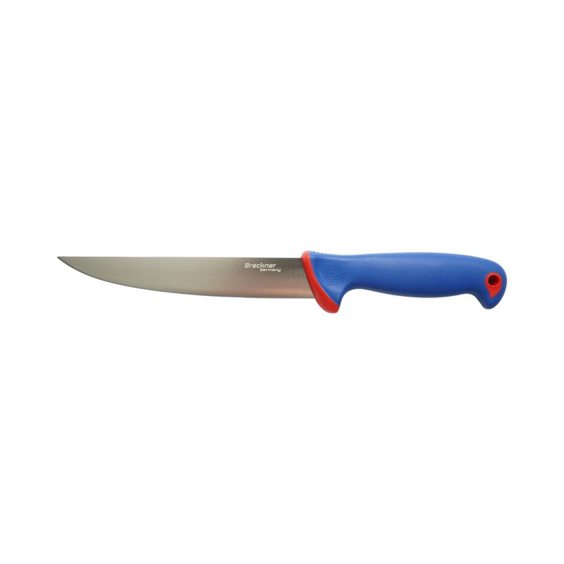 Coltello professionale da macellaio e per macellazione (lama da 18 cm), lama in acciaio 5Cr15MoV, manico in nylon blu-rosso. Breckner Germany