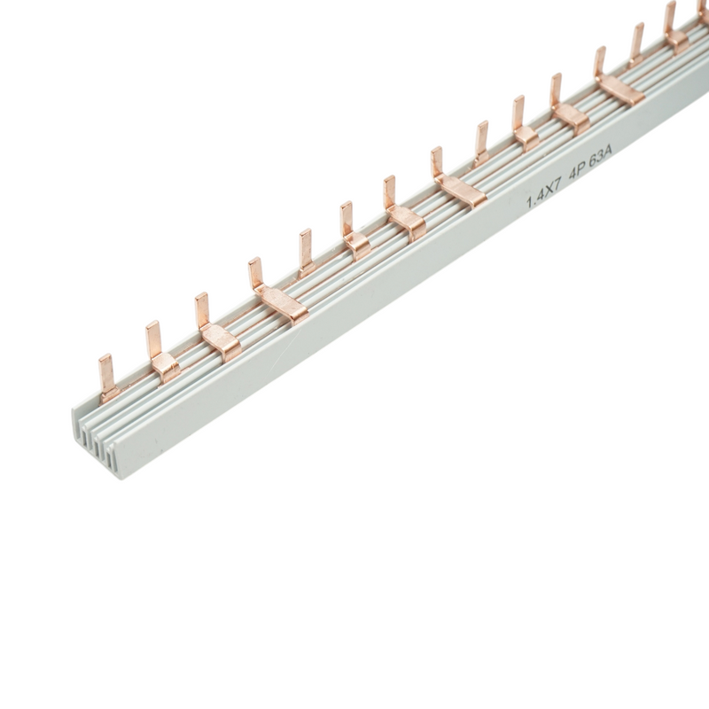 Barra di distribuzione trifase Longroad (tipo a pettine), 1 m, 4P, 63 A, 1,4x7 mm, per alimentazione interruttori.
