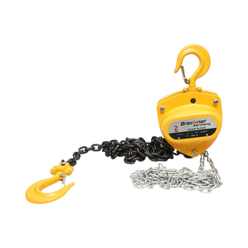 Paranco manuale a catena da 3 m, portata massima 2000 kg, gancio di sicurezza da 2 t Breckner Germany
