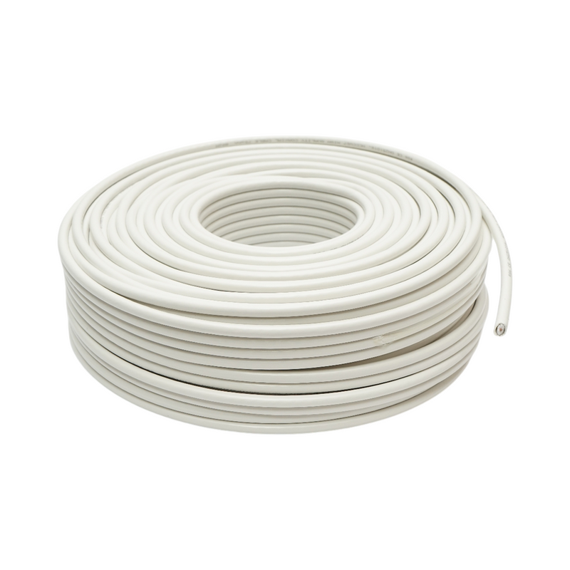 Cavo coassiale RG6 CCS 1,02 mm, 75 Ohm, schermatura a treccia in lamina Al/PET FPE 32x0,12 mm, PVC bianco 100 m/rotolo