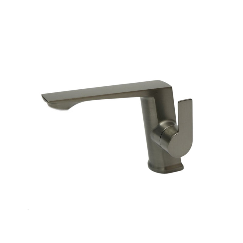 Miscelatore monocomando quadrato per lavabo, colore grigio grafite satinato, acciaio inox, flessibili inclusi