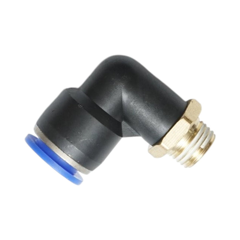 Raccordo a gomito a innesto rapido in plastica da 12 mm con filetto maschio in ottone da 1/4"