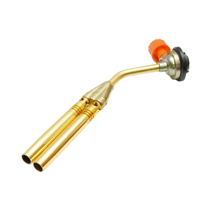 Testina per cannello a gas a doppia fiamma per saldatura, rotazione a 360 gradi, accensione manuale, fiamma regolabile fino a 1300°C.
