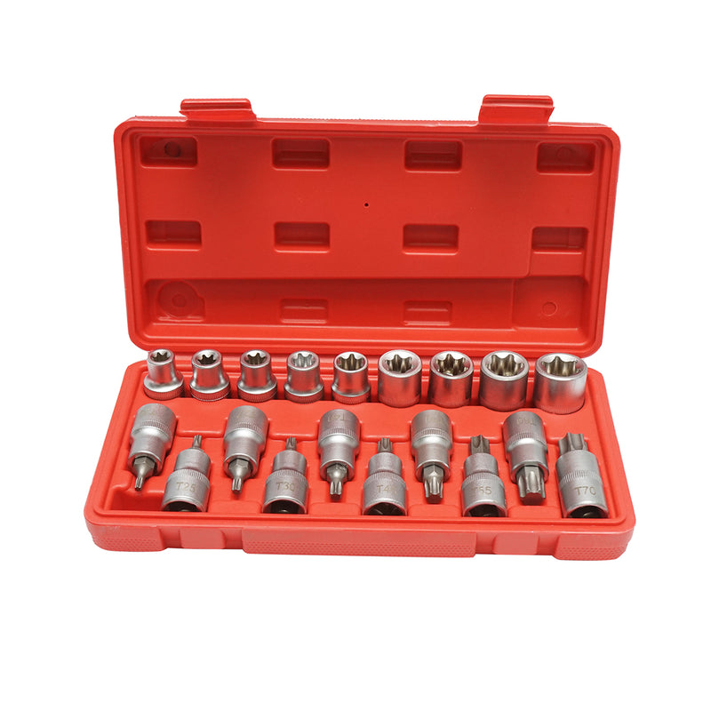 Set di chiavi a bussola E-Torx E10-E24, punte Torx T20-T70, 1/2 pollice quadrato 19 pezzi