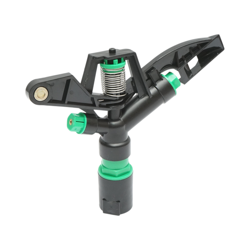Irrigatore a battente regolabile con braccio oscillante, 2 ugelli, raggio 8–11 m, portata 18–25 l/min, attacco femmina da 1 pollice. Breckner Germany