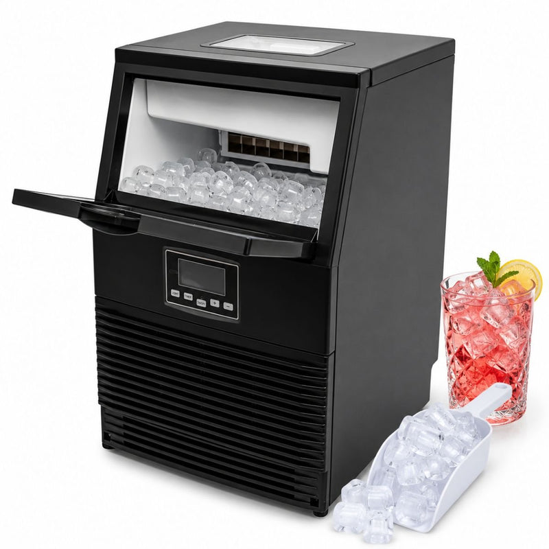 Macchina professionale per il ghiaccio, capacità di produzione 40 kg/24 ore, serbatoio dell'acqua da 3,5 L, collegamento diretto alla rete idrica, cestello di raccolta da 4 kg, funzione di autopulizia, display LCD.