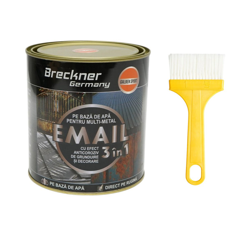 Smalto anticorrosivo 3 in 1, Giallo Sport, 750 g, per metallo, applicabile direttamente sulla ruggine, a base d'acqua. Breckner Germany