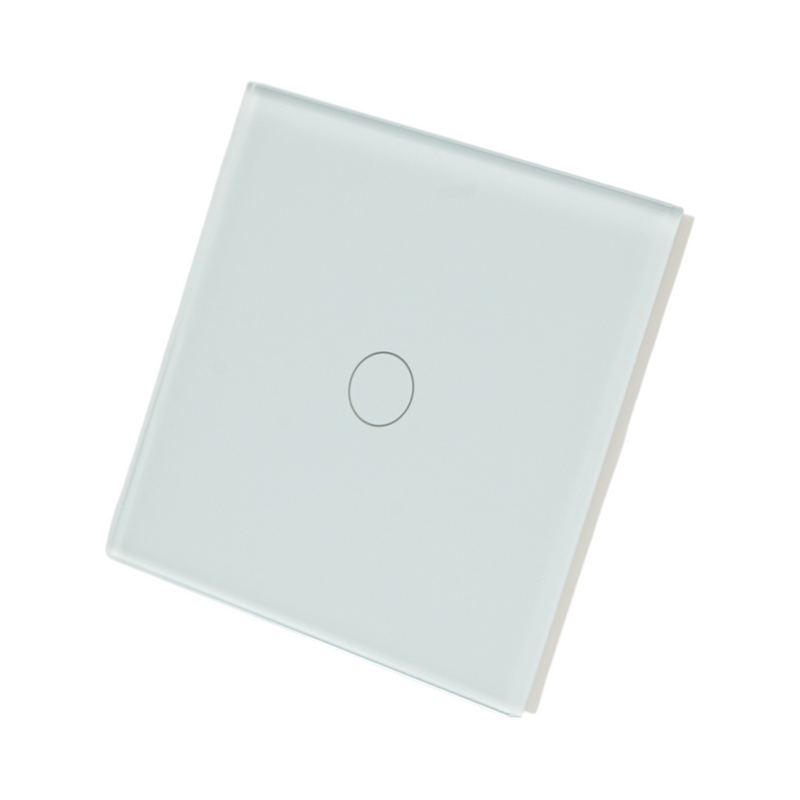 Interruttore touch singolo bianco 220V, spia luminosa, cornice in vetro 86x86x34 mm