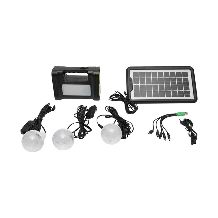 Kit illuminazione LED portatile con 3 lampadine/proiettore, pannello solare e batteria da 6V, 4,5Ah per pesca in campeggio GD-17