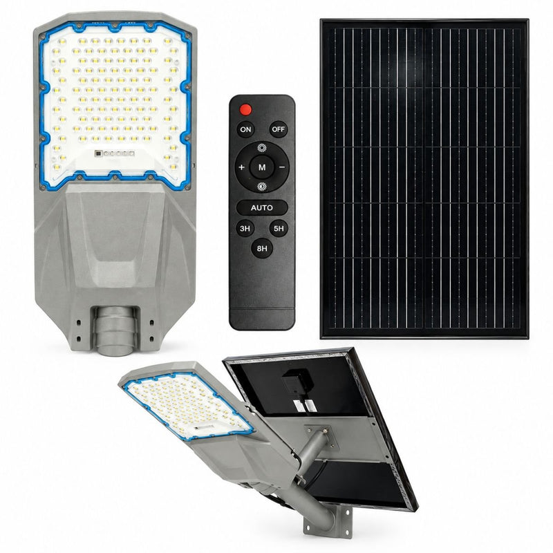 Lampione stradale solare a LED da 500 W con pannello solare da 50 W, batteria LiFePO4 da 55.000 mAh, telecomando e staffa di montaggio. Breckner Germany