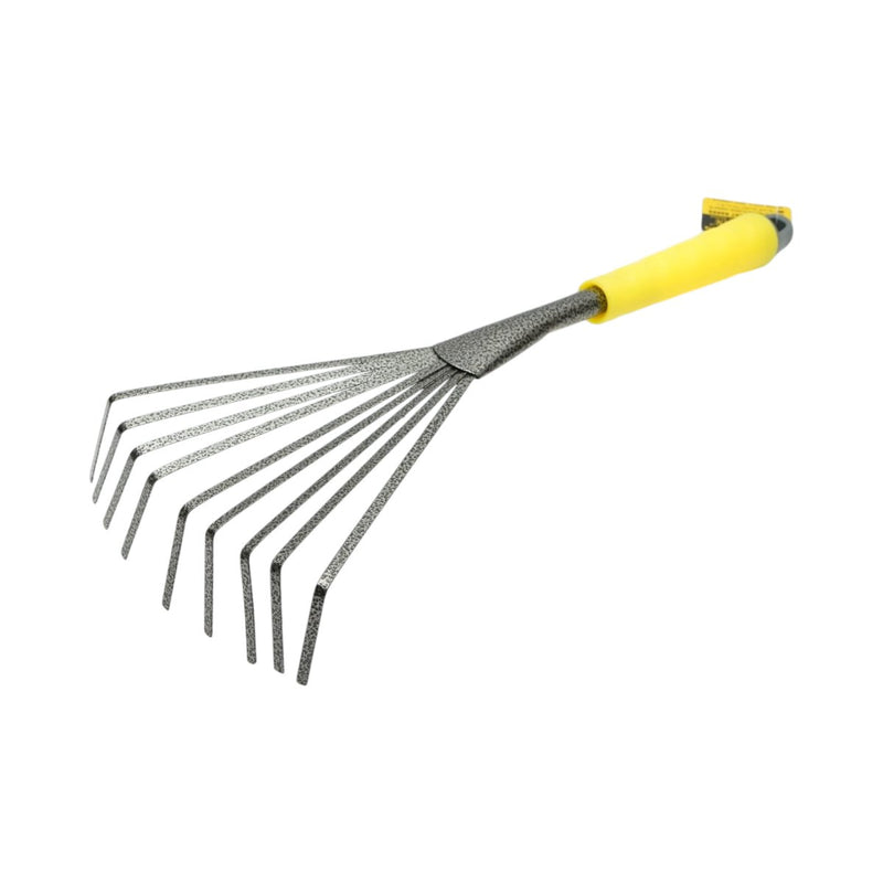 Rastrello a ventaglio da giardino Crownman 145x350 mm con 9 denti flessibili in acciaio al carbonio e impugnatura ergonomica in PP.