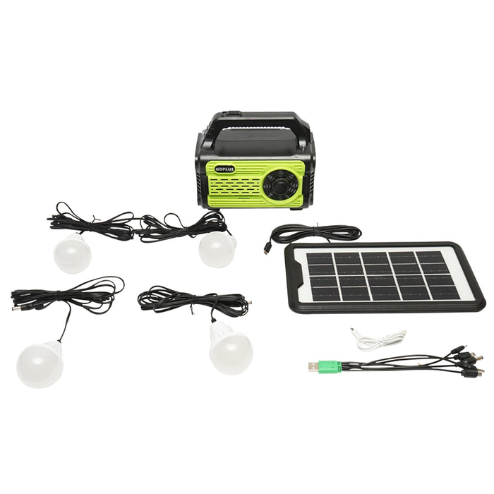 Kit di illuminazione LED portatile con 4 lampadine/proiettore, pannello solare, radio FM e batteria da 10000 mAh per la pesca in campeggio GD-8076