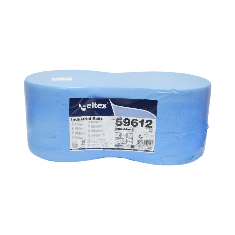 Set di 2 rotoli di carta industriale blu a 3 veli (36x22 cm), Celtex Superblue S, 500 strappi/rotolo (59612)