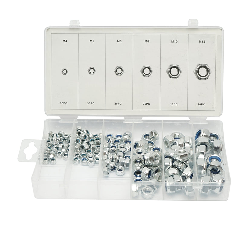 Set di dadi autobloccanti, 4–12 mm, 146 pezzi