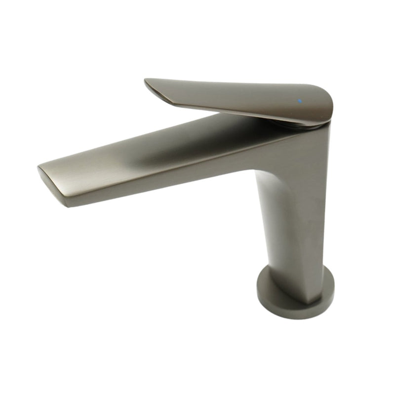Rubinetto premium in rame per lavabo da bagno, con canna lunga, design squadrato, monocomando, finitura grigio grafite satinato e flessibili inclusi.