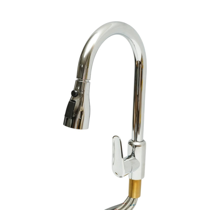 Rubinetto per lavello cucina in rame di alta qualità, con doccetta estraibile a 3 funzioni, monocomando, finitura cromata lucida, flessibili inclusi.
