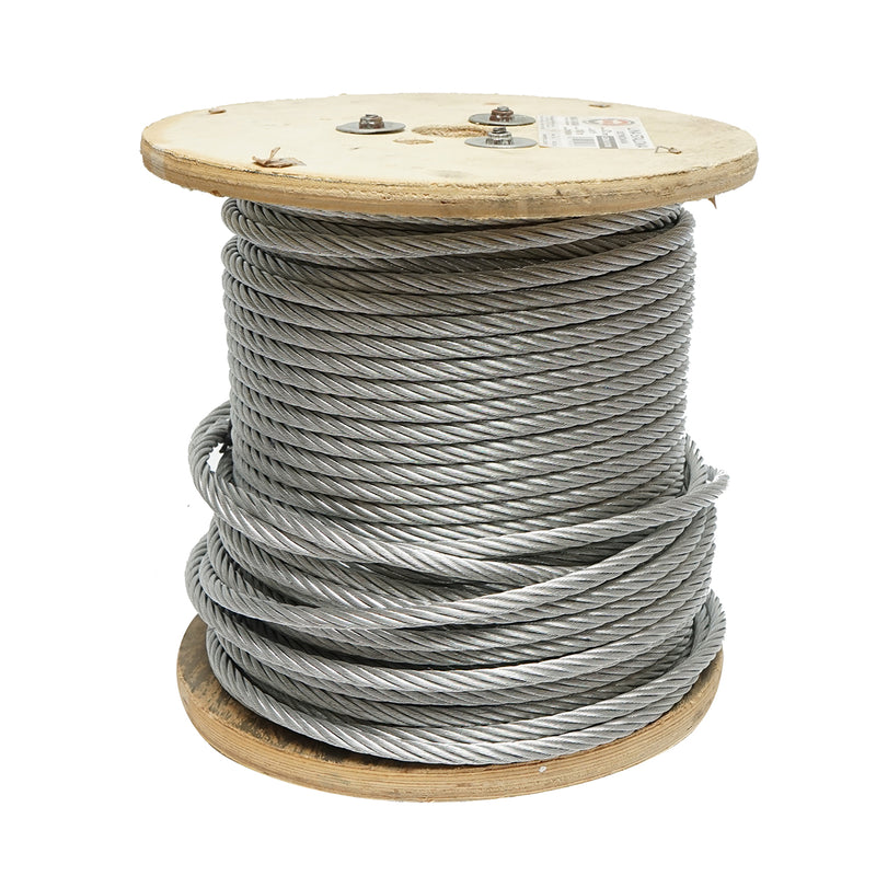 Cavo in acciaio zincato da 8 mm, costruzione 6x19, carico massimo 3480 kg, peso 22 kg, rotolo da 100 m