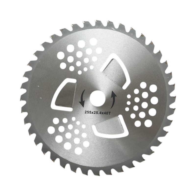 Disco circolare in metallo duro 255 × 25,4 × 1,15 mm, 40 denti per decespugliatore a spalla THOR.