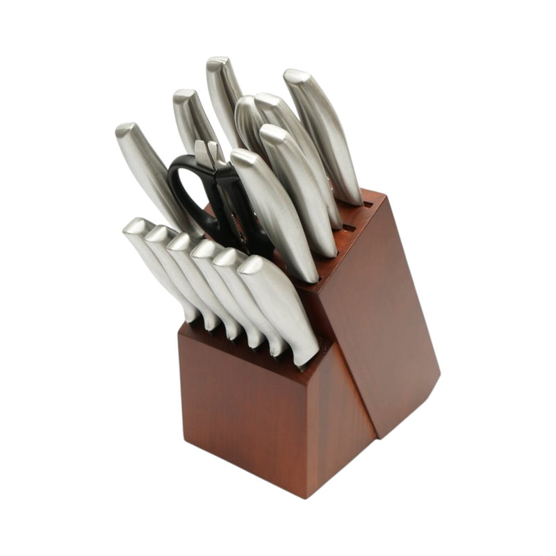 Set di coltelli da cucina da 16 pezzi con ceppo in legno, forbici e acciaino; lame in acciaio 3Cr13, manici in acciaio 18/0. Breckner Germany