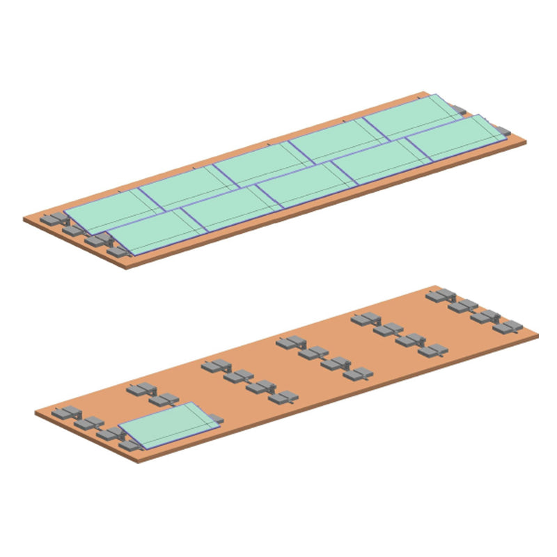 Sistema di montaggio completo e struttura per terrazza esposta a sud per 10 pannelli solari fotovoltaici, con inclinazione di 10 gradi. Breckner Germany