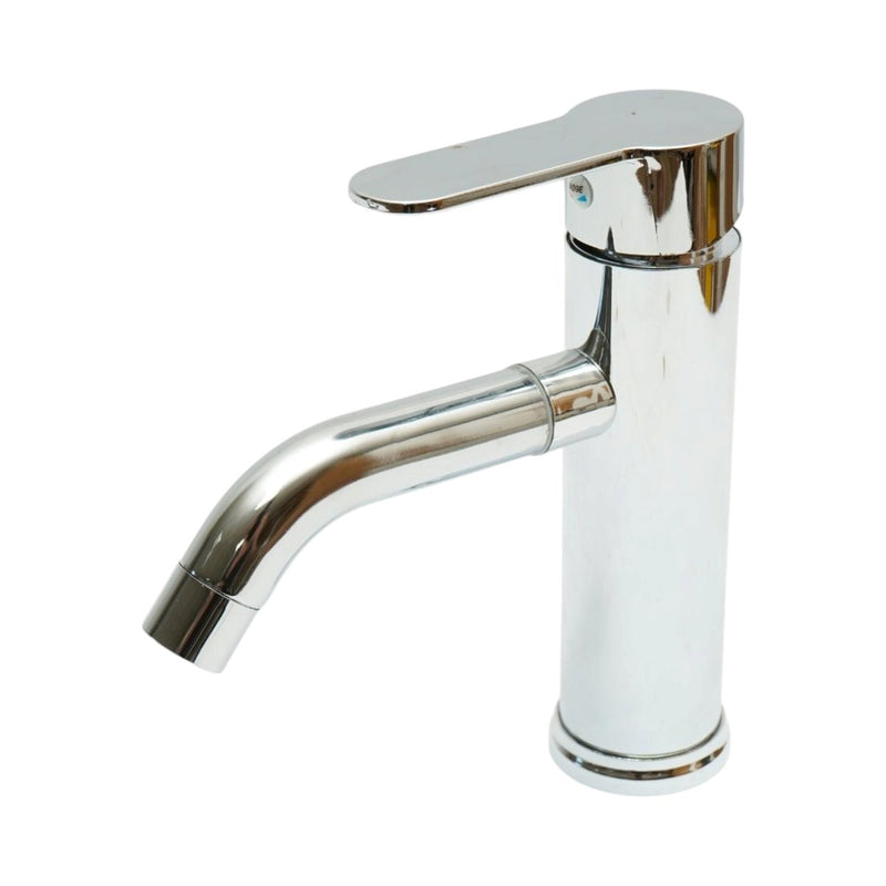 Miscelatore alto e rotondo per lavabo, monocomando, finitura cromata lucida, acciaio inossidabile, flessibili inclusi