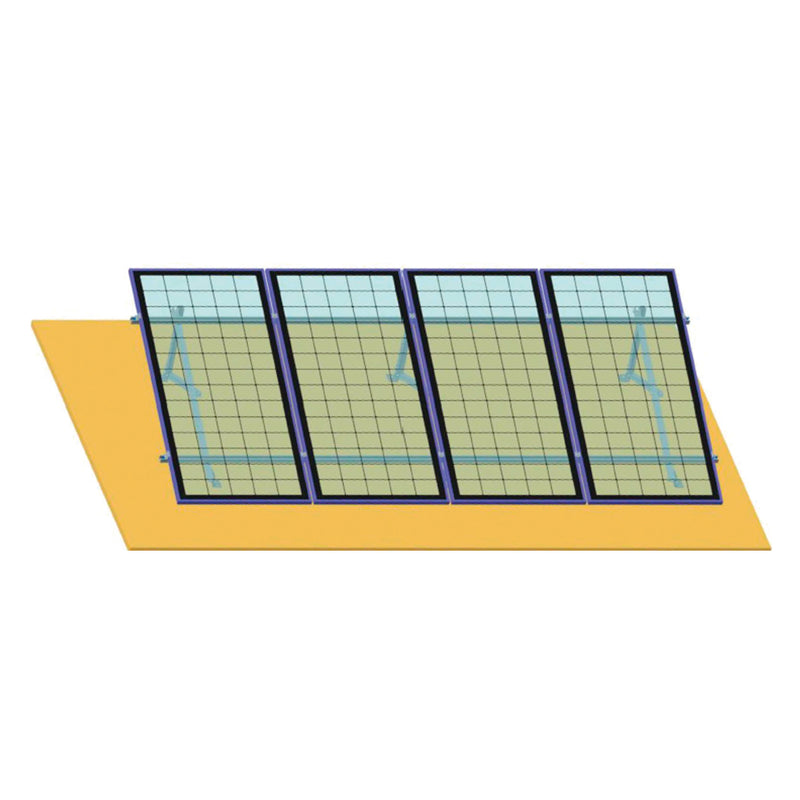 Sistema di montaggio completo su cemento per 4 pannelli solari fotovoltaici con inclinazione di 20 gradi. Breckner Germany